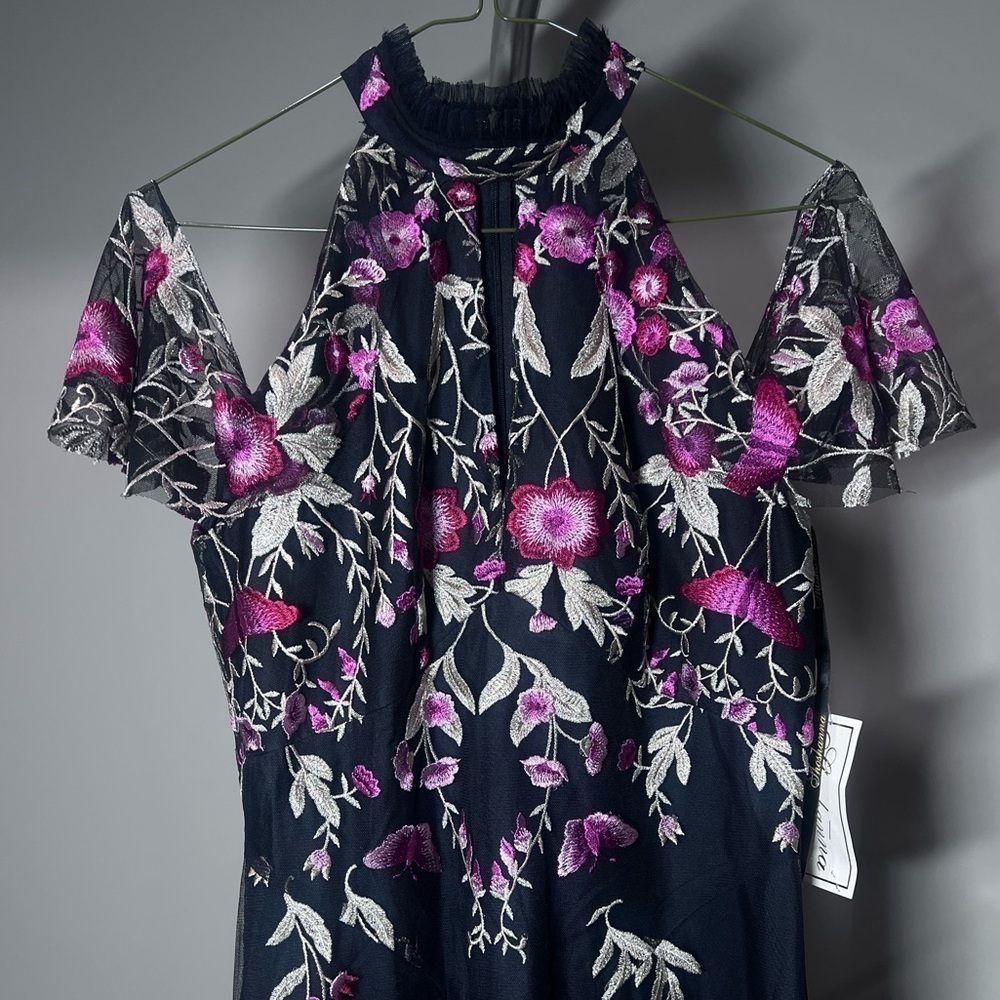 SHOSHANNA Midnights Sausalito Floral-Embroidered Cocktail Dress, Size S